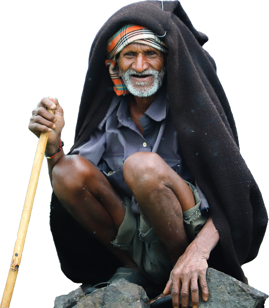 Elderly man with a walking stick